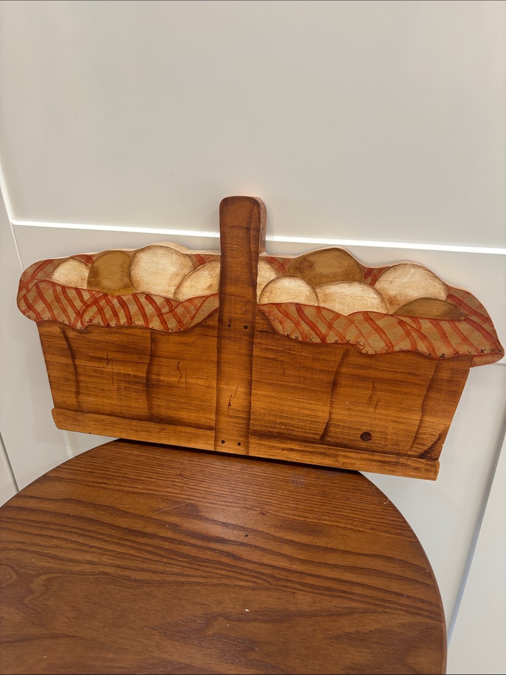 Handcrafted Wooden Basket Wall Accent in Brown and Cream